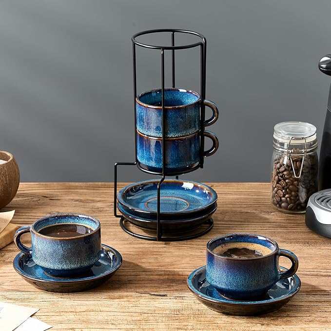 JIEMEI HOME Porcelain Stackable Cappuccino Cups