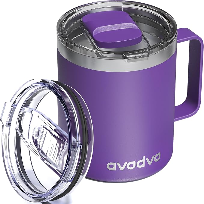 12oz Insulated Coffee Mug with Lid – Includes Two Lids, Stainless Steel Coffee