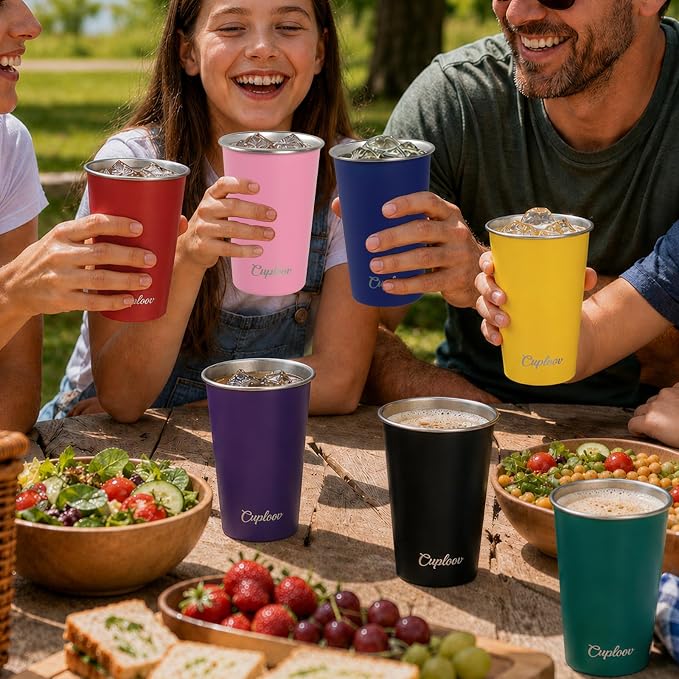 16 oz Stainless Steel Cups, Metal Drinking Glasses