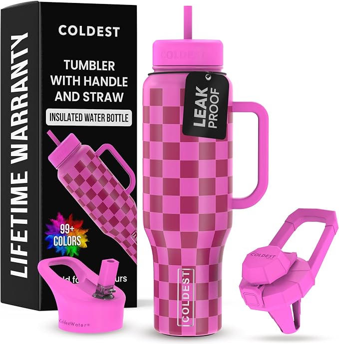 Coldest Tumbler with Handle and Straw, 100% Leak Proof Insulated Tumbler with