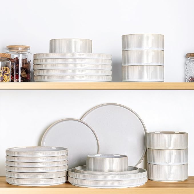Ceramic Dinnerware Set for 8, 24-Piece Plates and Bowls Set | Lightweight