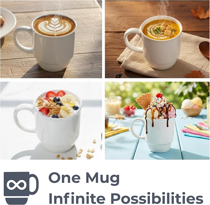 Stackable Porcelain Coffee Mug Set of 4 – 20oz Jumbo Capacity, Space-Saving