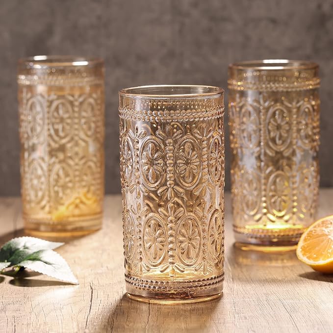 Darlion Amber Drinking Glasses, Vintage Glassware, 12oz Highball Glasses |