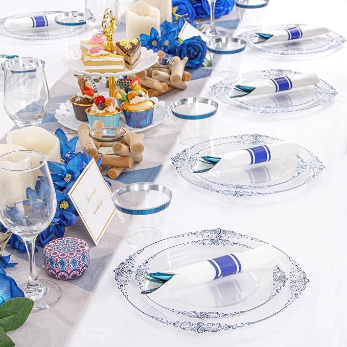 175 Pcs Clear Blue Plates for Graduation | Blue Party Plates Set for 25 Guests