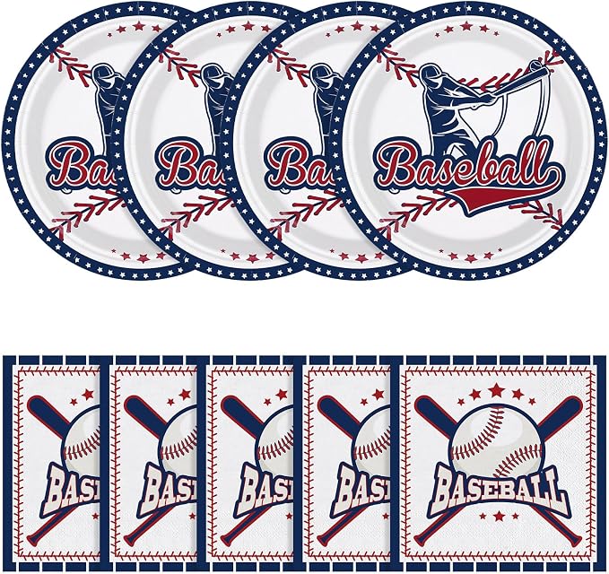 NatNarr 50 Pcs Baseball Plates and Napkins, Disposable Baseball Party Supplies