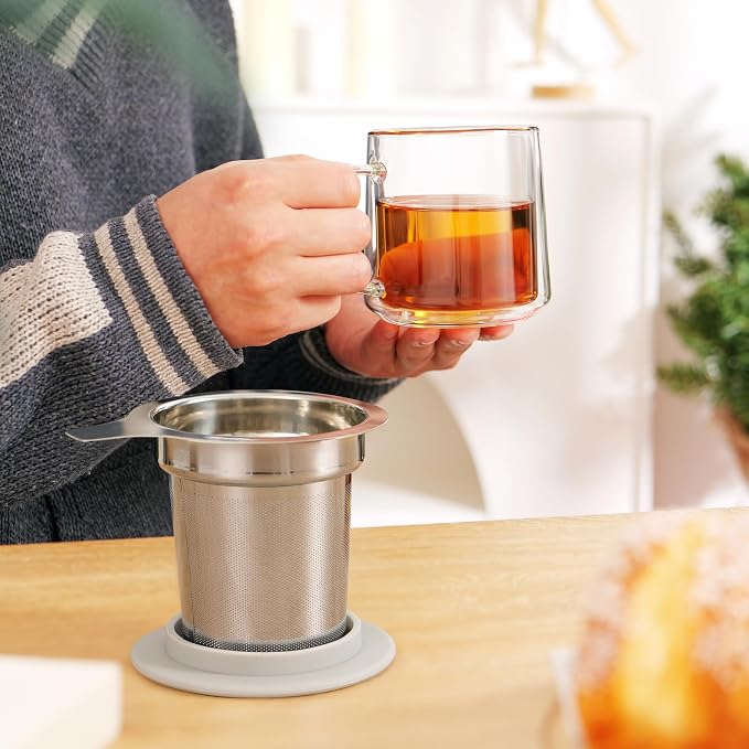CNGLASS 12oz Double Walled Glass Tea Cup