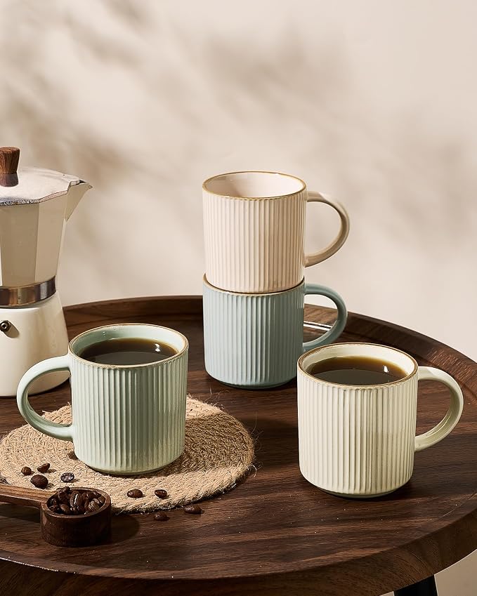 famiware Star Coffee Mug Set for 8, Handcrafted 12 oz Ceramic Stoneware Mugs