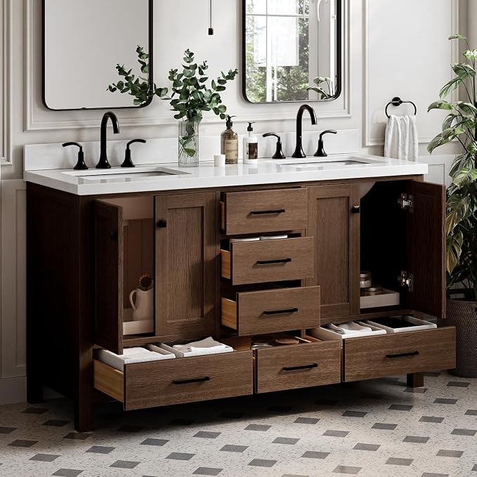 Cambridge 61 Inch Double Rectangular Sink Bathroom Vanity