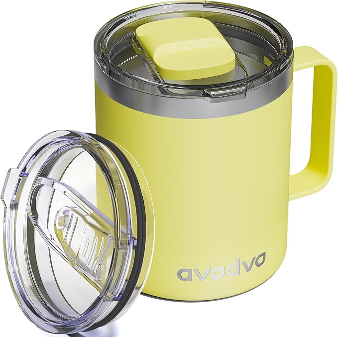 12oz Insulated Coffee Mug with Lid – Includes Two Lids, Stainless Steel Coffee