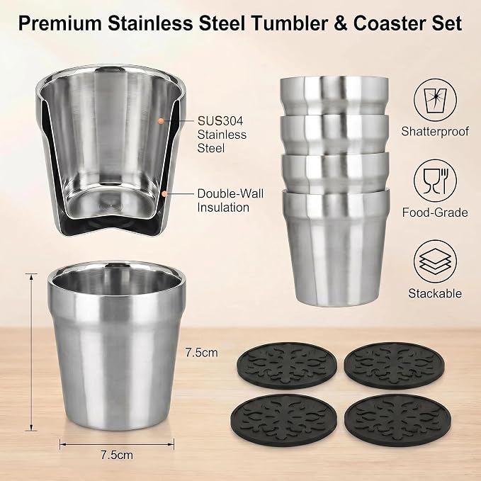 Youda Stainless Steel Cups Set of 4