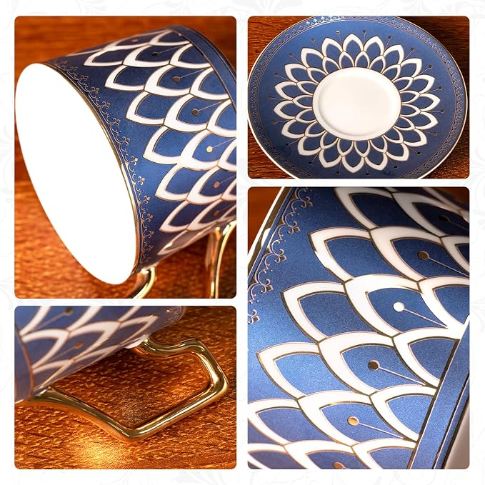 KAMMAK Tea Cups and Saucers Set of 2, Fine Bone China Coffee Cups, NX027 |