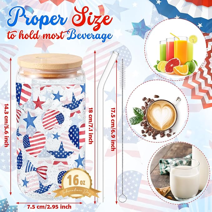 Sliner 2 Pcs Patriotic Glass Cups 4th of July Gifts Tumbler