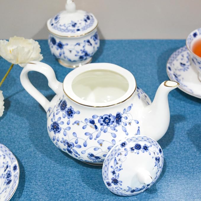 Bone China Tea Set, 21-Pieces Porcelain Tea Set