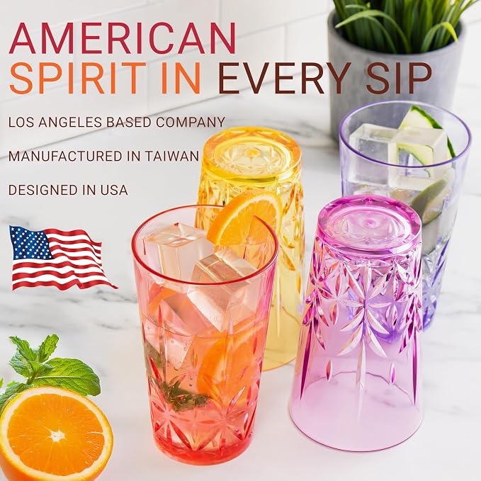 Bravario Royal Plastic Drinking Tumbler, Dishwasher-Safe BPA-Free Durable Mixed