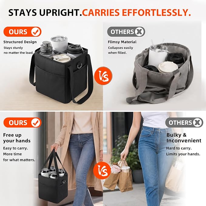 4 Cup Drink Carrier Bag, Insulated Cup Caddy