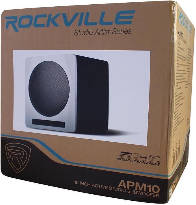 Rockville APM10W Active Studio Subwoofer in White, MDF Wood, RCA/XLR/Optical
