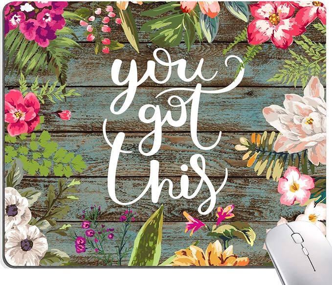 Mouse Pad, Floral Inspirational Quote Mousepad, Square Waterproof Pad Non-Slip