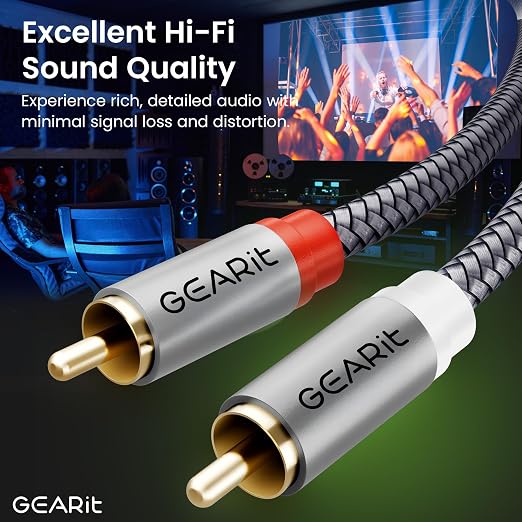 GEARit RCA Cable 2RCA Male to 2RCA Male Stereo Audio Cables Shielded Braided