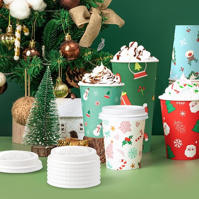 Fit Meal Prep 50 Pack 12 oz Christmas Disposable Paper Coffee Cups