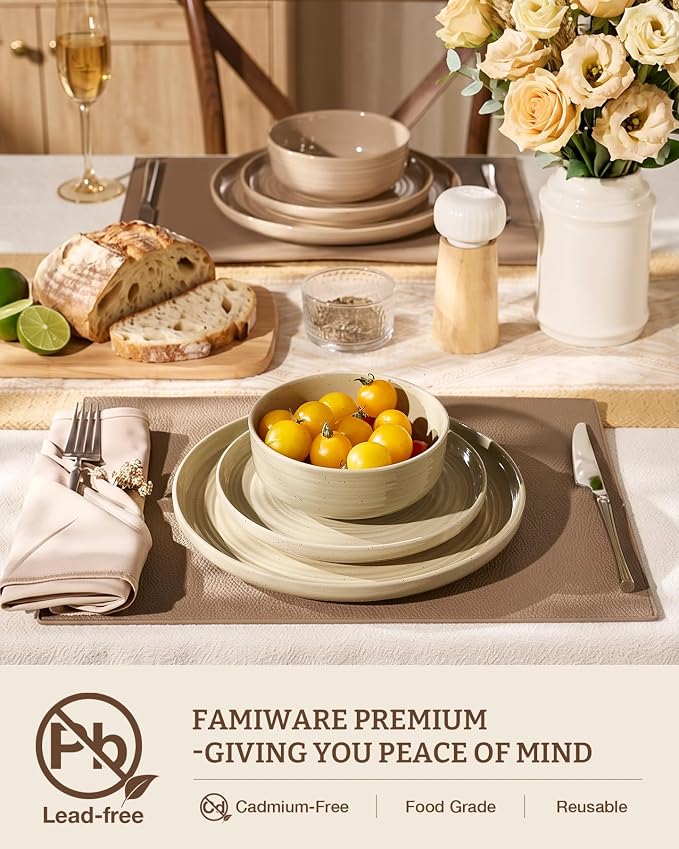 Stoneware Dinnerware Set for 8, Plates & Bowls, Chip & Scratch Resistant