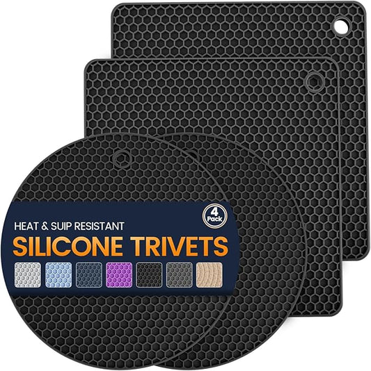 Silicone Trivet Mats 4 Heat Resistant Pot Holders Multipurpose Non-Slip Hot Pads