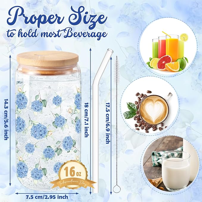 Sliner 2 Pcs Hydrangea Glass Cups Floral Gifts Flower Drinking Glasses 16 oz