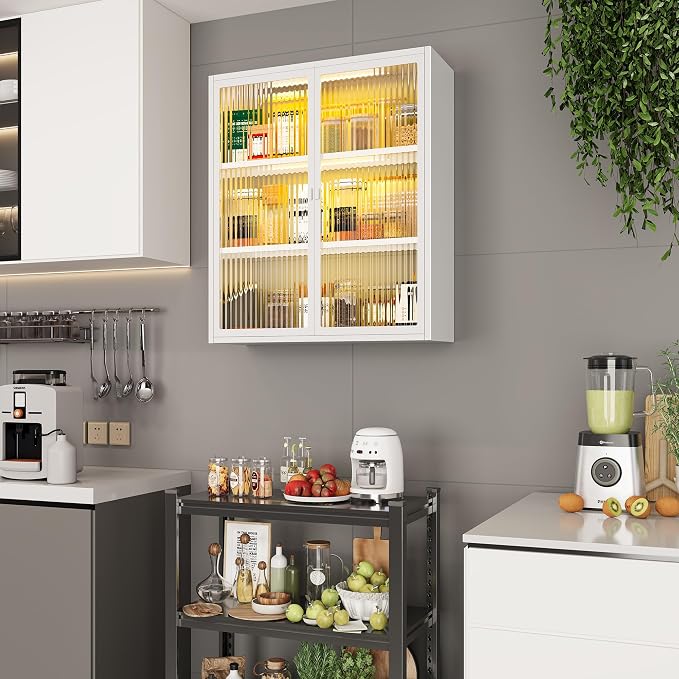 Bathroom Medicine Cabinet with Glass Doors & Sensor LED Lights