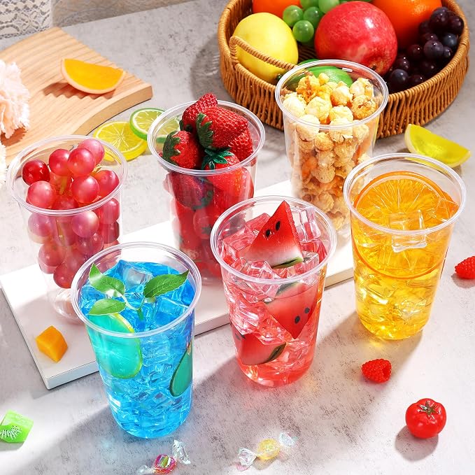 KesaPlan 100 Pcs 18oz Plastic Clear Cups, Disposable Wine Cocktail Glasses |