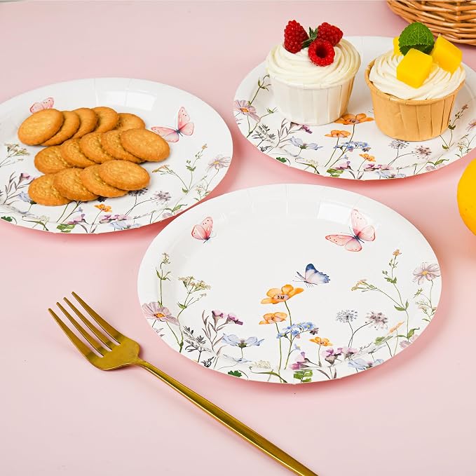 AimFun 48 Pcs Wildflower Paper Plates 9 Inch Disposable Floral Plates |