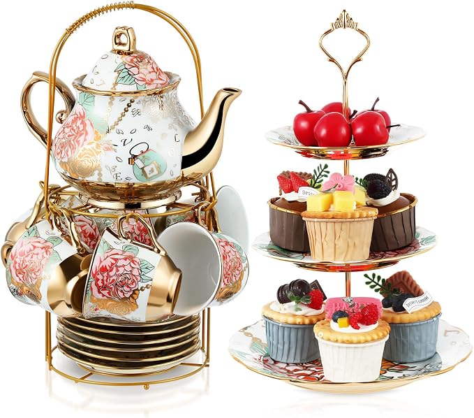 21 Pcs Porcelain Tea Set for Women Tea Party