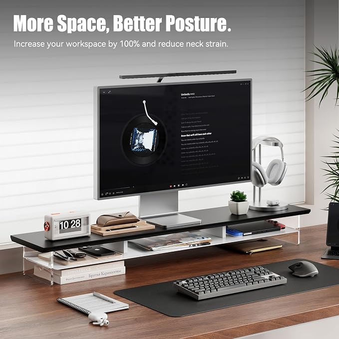 Dual‑Tier Monitor Stand for Modern Desk Setup – Minimalist Wooden and Metal