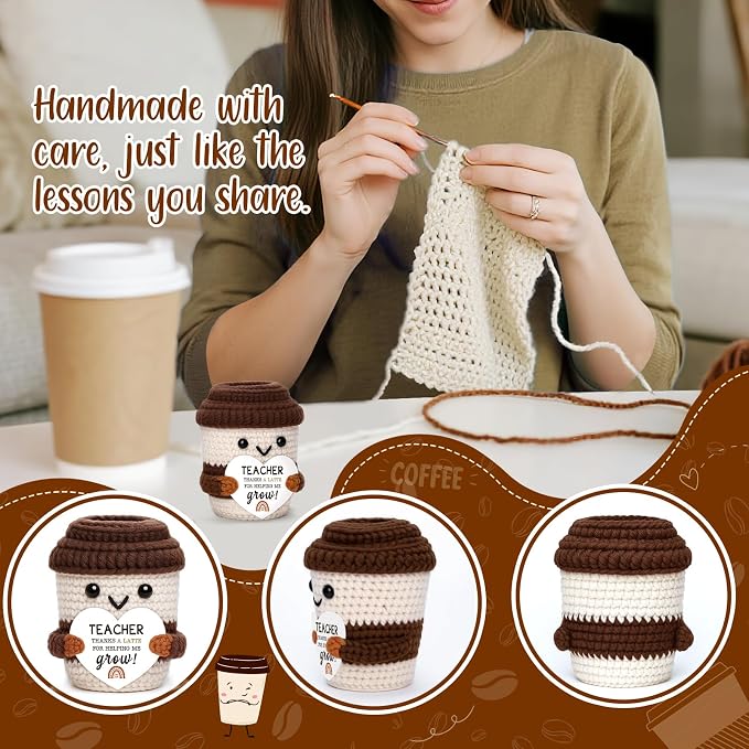 Teacher Gift for Women Men, Appreciation Gift Positive Crochet Coffee Cup |