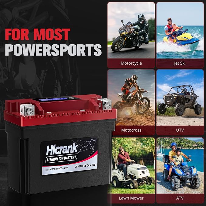 YT12B-BS Lithium 12V 6Ah 360CCA LiFePO4 Motorcycle Battery, Powersports Battery
