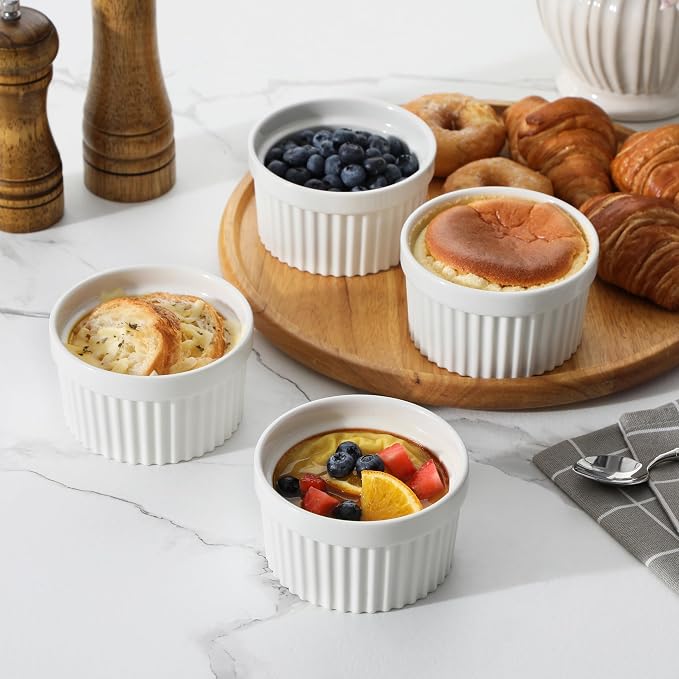 MALACASA Ramekins 10 oz Oven Safe, Porcelain Creme Brulee Ramekins Pudding