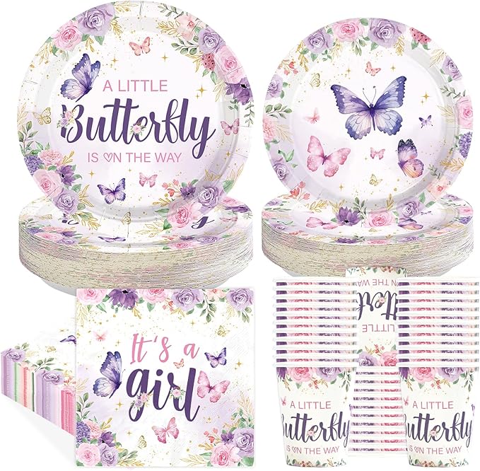 250 Pcs Butterfly Baby Shower Decorations, Serves 50 | A Little Butterfly is on