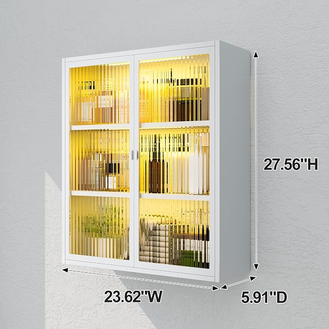Bathroom Medicine Cabinet with Glass Doors & Sensor LED Lights