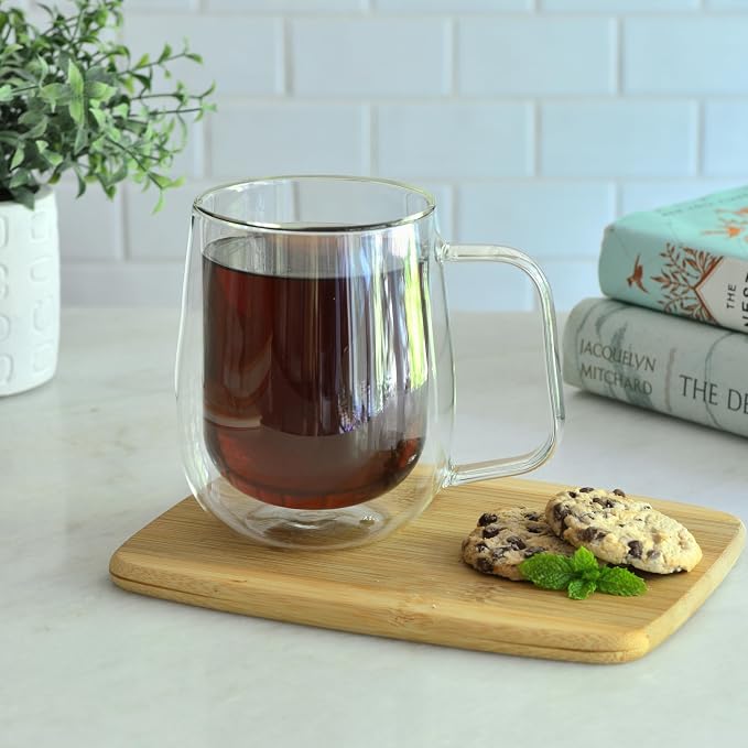 Youngever 2 Pack Glass Coffee Cups, Double Wall Thermo Insulated Coffee Cups