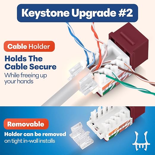 Everest 45° Angled RJ45 Cat6 Keystone Jacks 20-Pack in Red