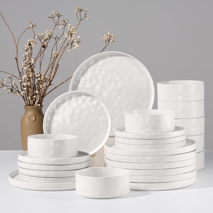 HaWare Dinnerware Sets, 24-Piece Plates and Bowls Set, Speckled White |
