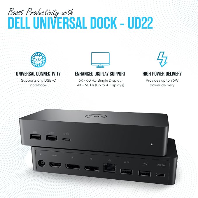 UD22 Dell Universal Docking Station USB-C/USB-A Supports Dual/Triple & 4