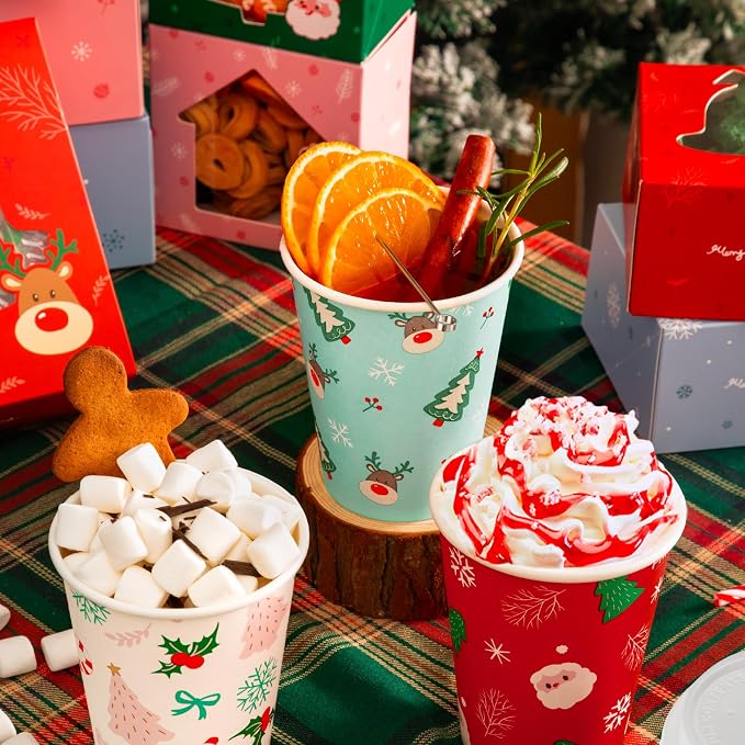 Fit Meal Prep 50 Pack 12 oz Christmas Disposable Paper Coffee Cups