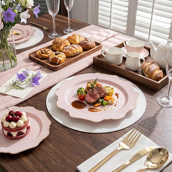 175Pcs Pink Plastic Plates