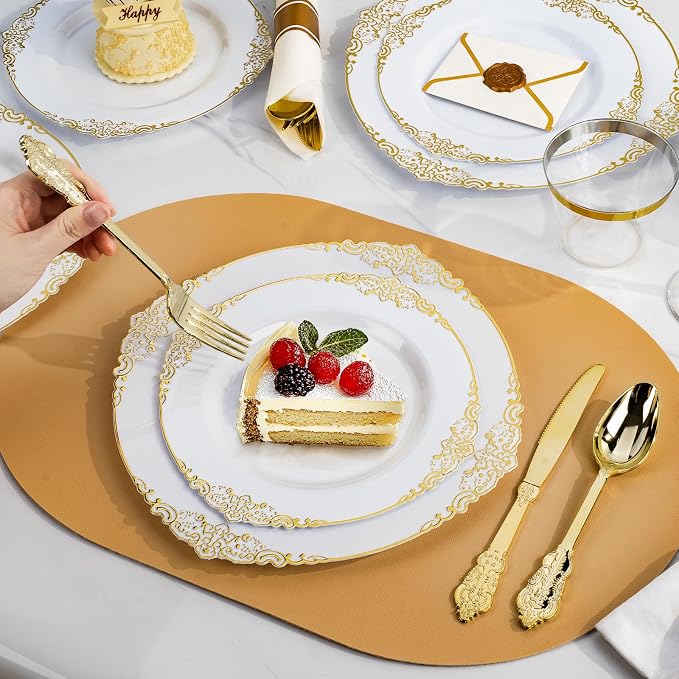 Bestluck 175PCS Gold Disposable Dinnerware