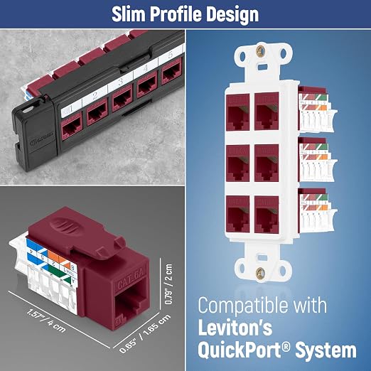 Everest 45° Angled RJ45 Cat6A Keystone Jacks 10-Pack in Red