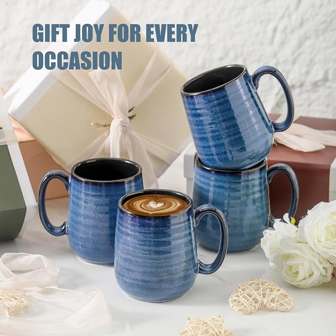 HASENSE Coffee Mugs, 12 Ounce Ceramic Coffee Mug Set of 6, Reactive Glaze Tea