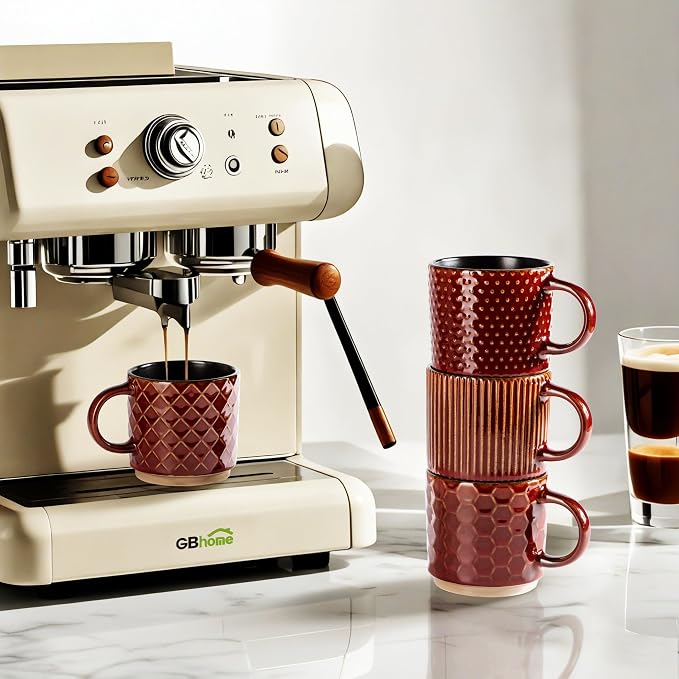 GBhome 15 OZ Stackable Coffee Mugs Set of 4, Ceramic Coffee Cups Set | 4