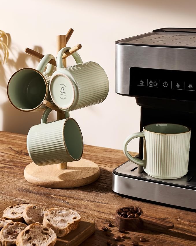 famiware Star Coffee Mug Set for 4, Handcrafted 12 oz Ceramic Stoneware Mugs