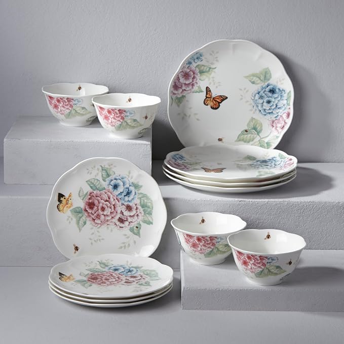 Lenox Butterfly Meadow Hydrangea Porcelain 12-Piece Dinnerware Set