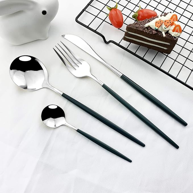 JASHII Flatware Serving Set 24 Piece, Stainless Steel Silverware Set, Modern