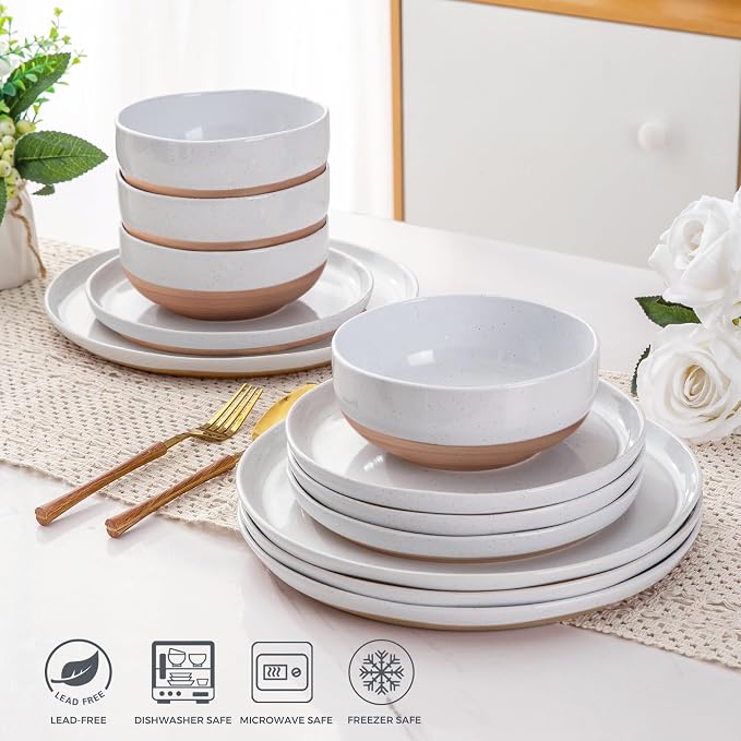 AmorArc Dinnerware Sets for 4, 16 Pieces Ceramic Plates and Bowls Set | Scratch